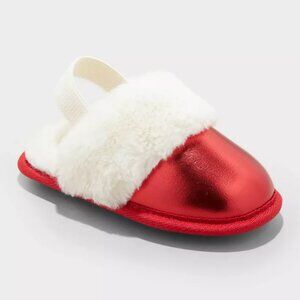 Cat & Jack Toddler Kids Metallic Scuff Slippers Shoes, Red M, Valentine's Day